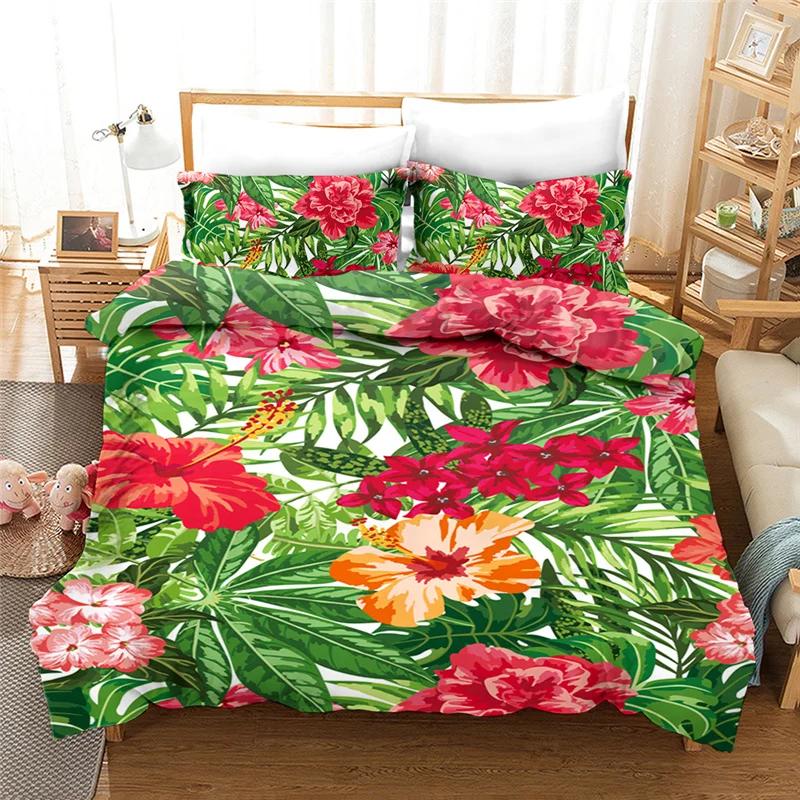 

100% High Quality Duvet Cover Sets Tropical Rainforest Flowers Bedding Set EU Double 200x200 Cm Queen King Bed Sets Wholesale EU single(135x200cm)