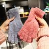 Lange Strickhandschuhe für Damen, Winter, warm und kältebeständig, Fingerhandschuhe im koreanischen Stil mit farbigen Spitzenmustern