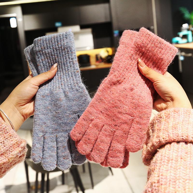 Lange Strickhandschuhe für Damen, Winter, warm und kältebeständig, Fingerhandschuhe im koreanischen Stil mit farbigen Spitzenmustern