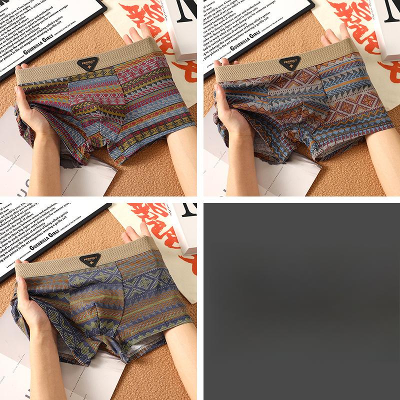 3pcs Summer Trend Breathable Men's Underwear Ethnic Retro Flat Underwear Men's Mid Waist Four Corner Shorts Boxer Brief