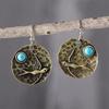 Retro Simple Geometric Round Bird Pattern Blue Earrings