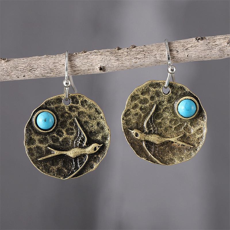

Retro Simple Geometric Round Bird Pattern Blue Earrings дубильна кора