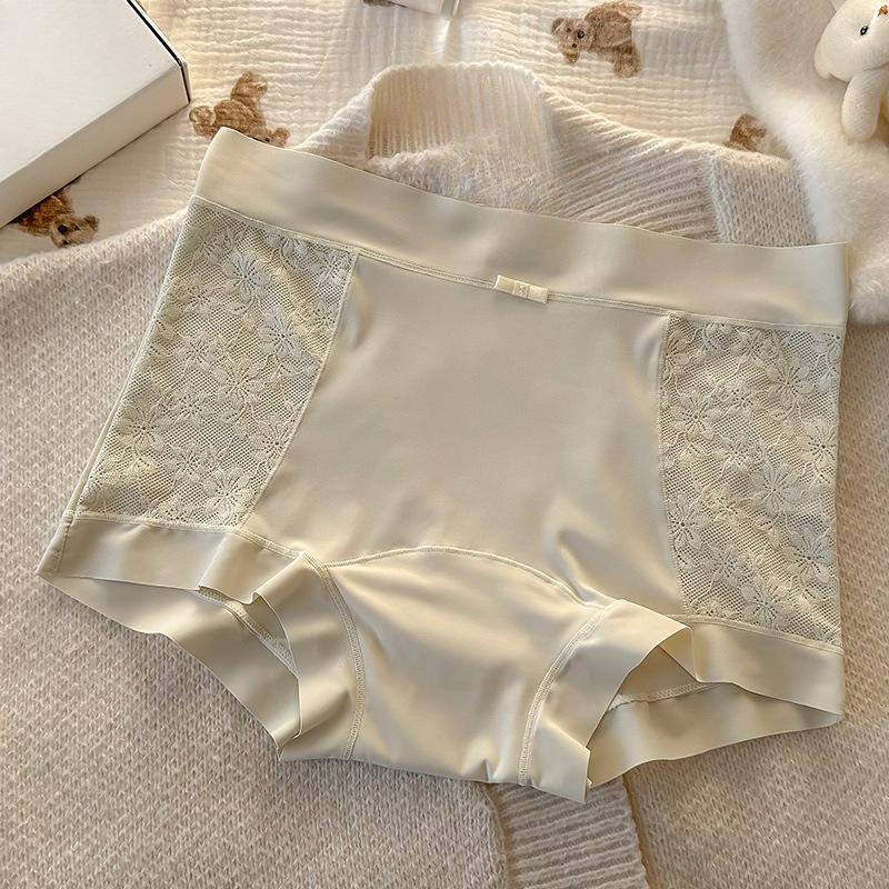 Female Summer Ice Silk Cotton 10A Antibacterial Extended Crotch No Trace Small Waist Flat Angle Briefs
