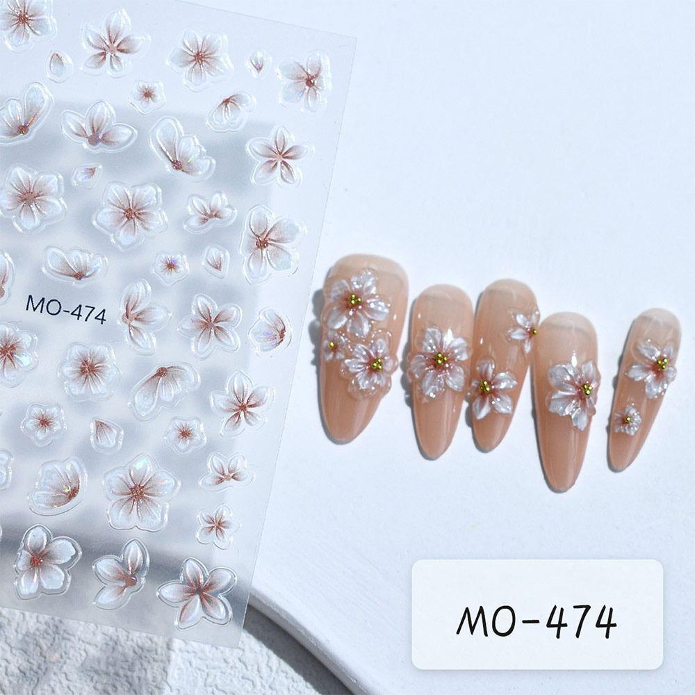 Embossed Design 3D Flower Stickers Elegant Style White Flower Self Adhesive Nail Decals Adhesive Accessories Simple Floral