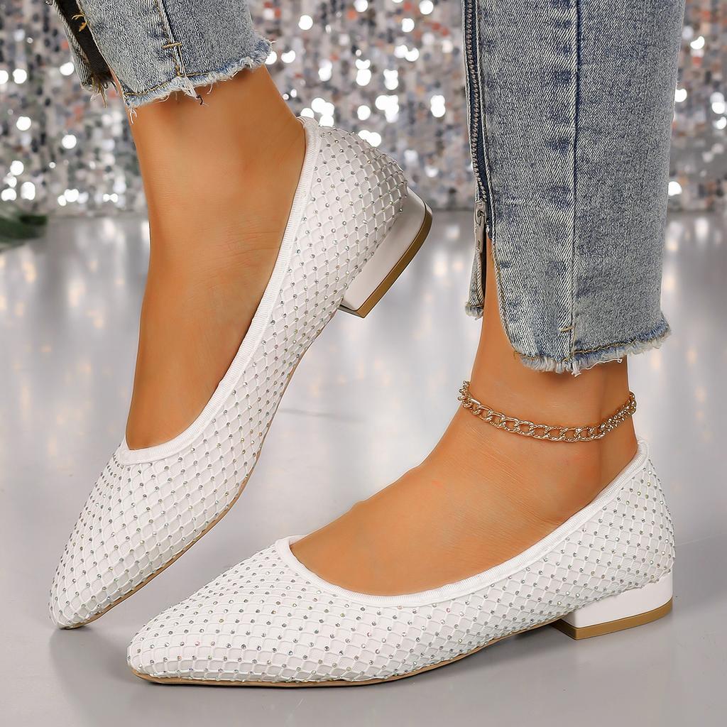 Fashion Fashionable Rhinestone Flats Shoes Women Pointed Toe Slip On Loafers Woman Comfortable Soft Shallow Mouth Single Shoes Ladies