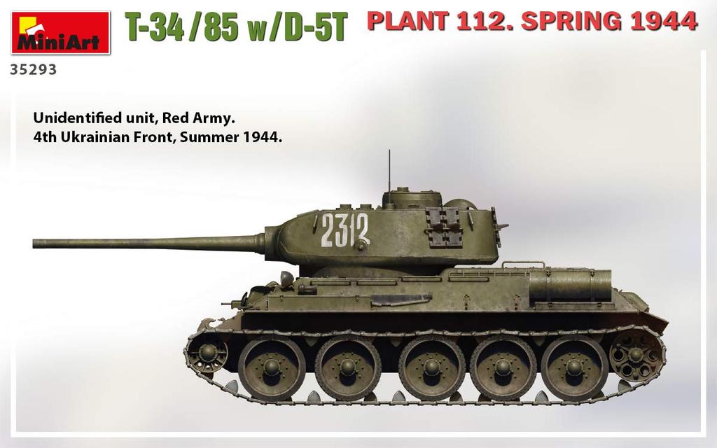 Miniart Soviet Army 112th Factory Spring 1944 Plastic Model MA35293 1/35 T-34-85 w/D-5T