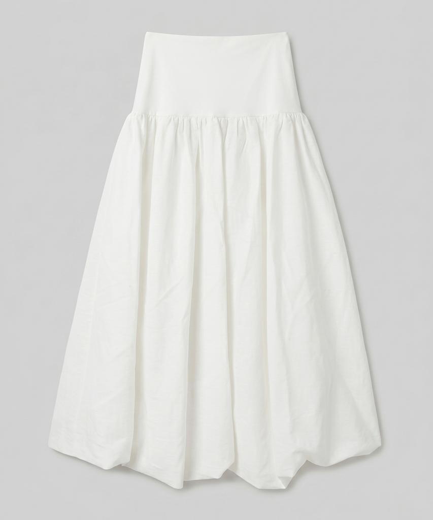 Chix Nylon Linen Voluminous Shirred Balloon Long Skirt White