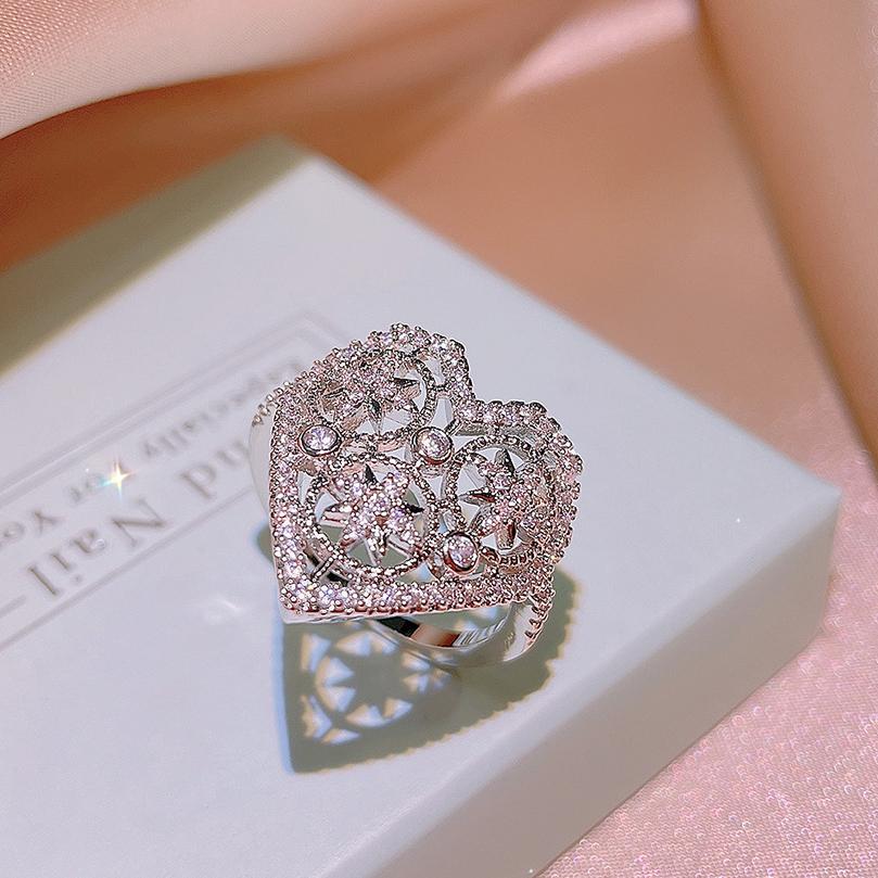 Hot New Fashion Heart-shaped AAAA Zircon Ring Heart-shaped Hollow Ring Simple Wedding Bridal Jewelry Birthday Gift 6