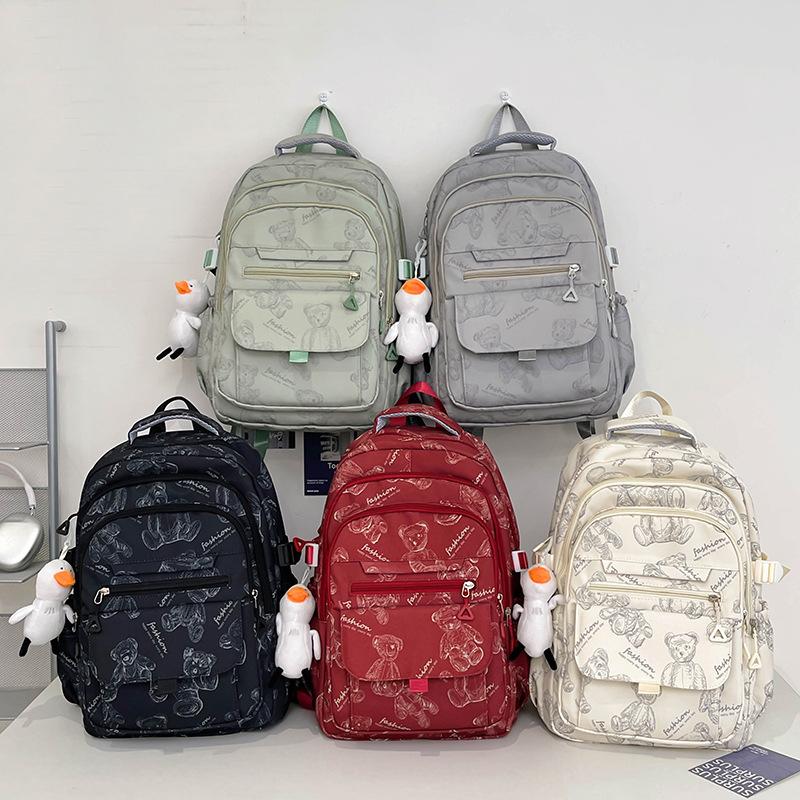 School bag girls junior high school print bear design backpack 2025 new outdoor sports backpack fashion travel bag