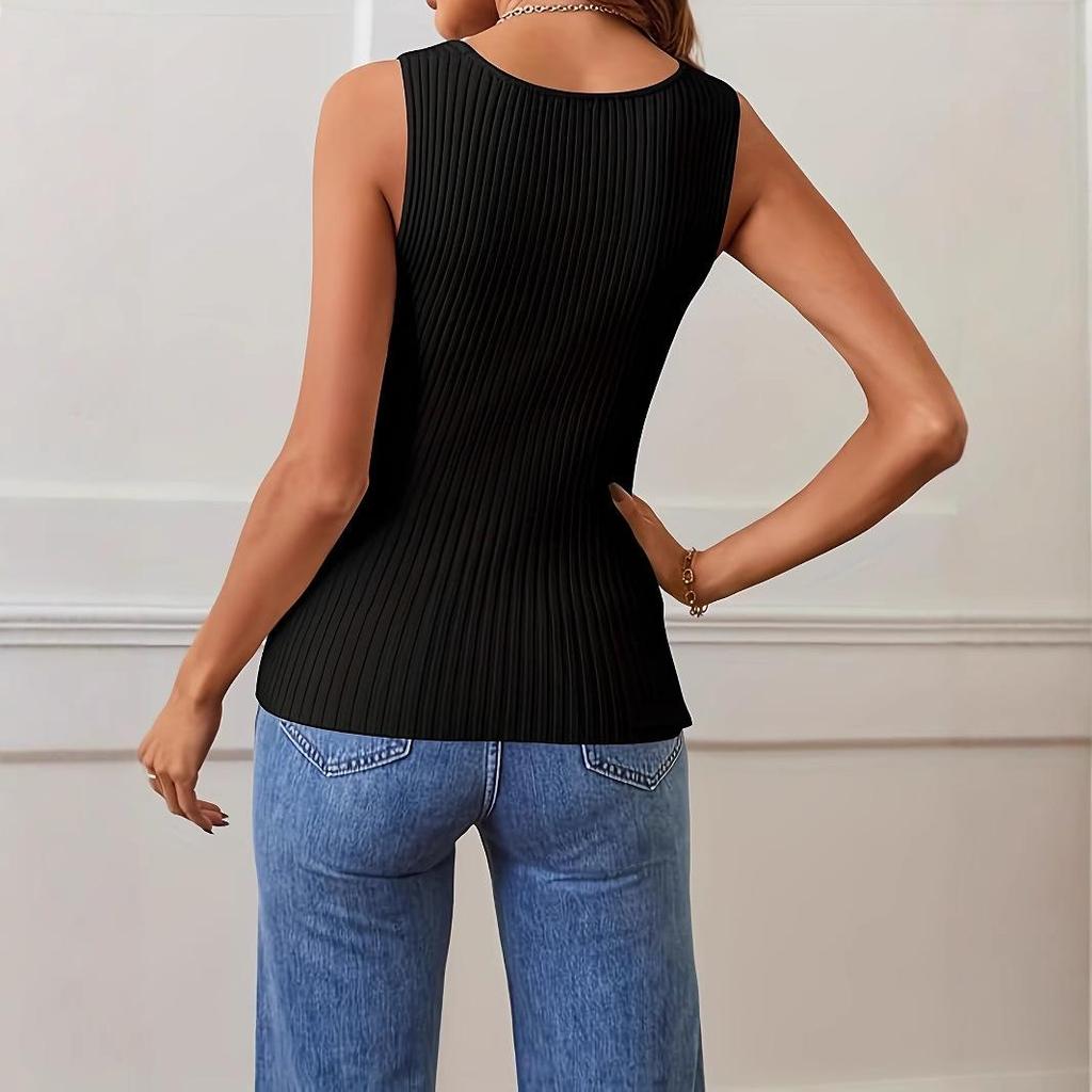 European & American 2026 Women's Retro Square Neck Ribbed Slim-Fit Summer Tank Top