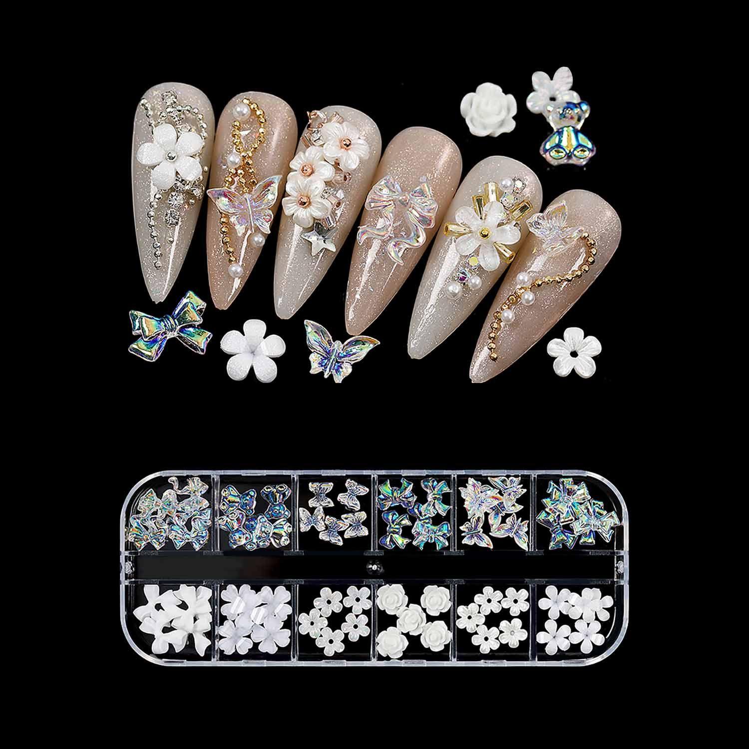 

Set Bow DIY Nail Art Rhinestones Kit White Flower Nail Art Charms Multi Shaped Jelly Bear Shape