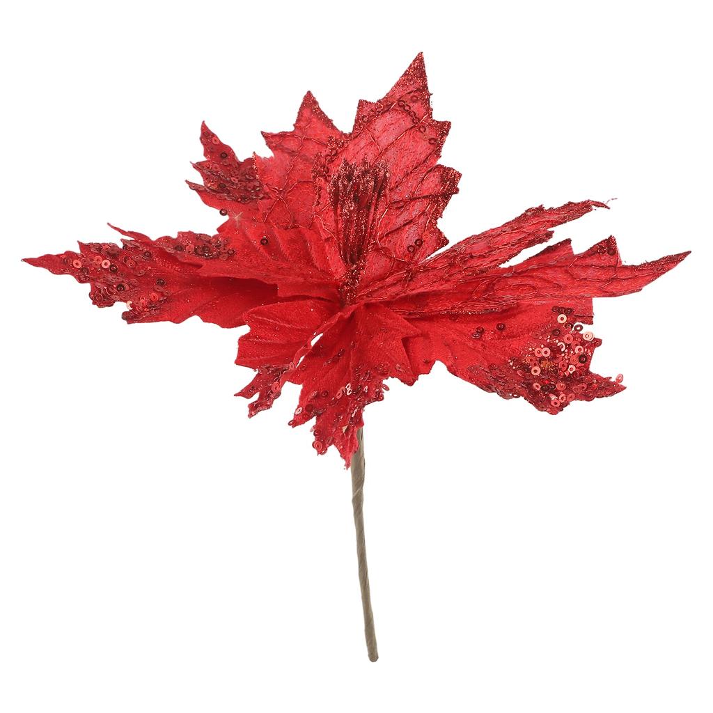 1PC Christmas Poinsettia Glitter Artificial Flowers Xmas Tree/ Party Decoration