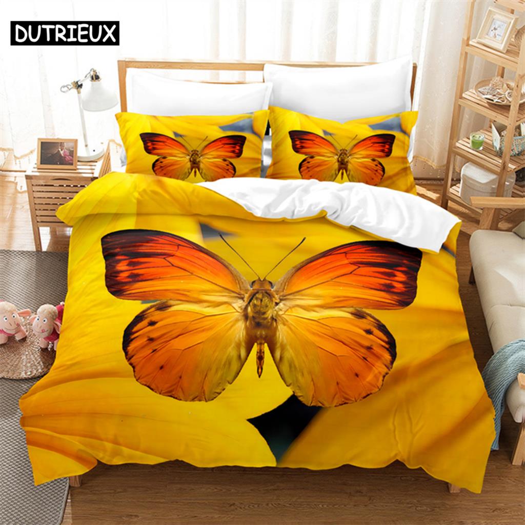 Comforter Butterfly Flower Queen Bedding Set Kids Bedroom Bed Set Comforter Set King Size Bedding Sets