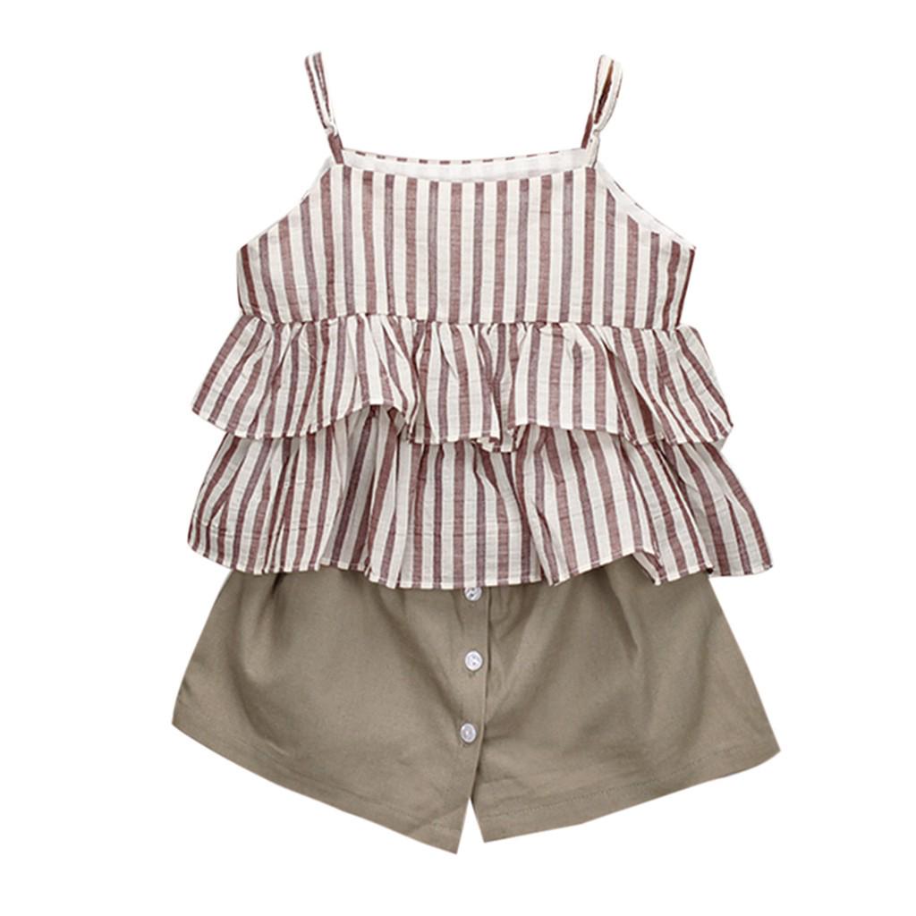 Toddler Copii Bebeluși Fete Ținute Haine Dungi Volane Vestă Set Tricou+Short