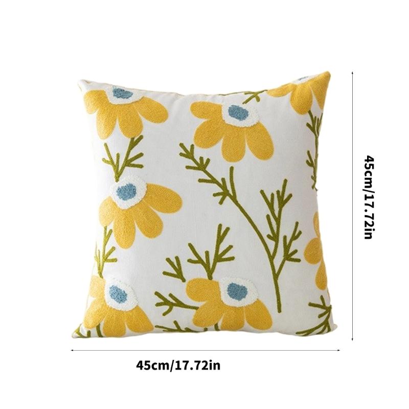 Pillowcase Floral Embroidery Cushion Case Features Vibrant Flower Patterns For Living Room Or Bedroom Decoration