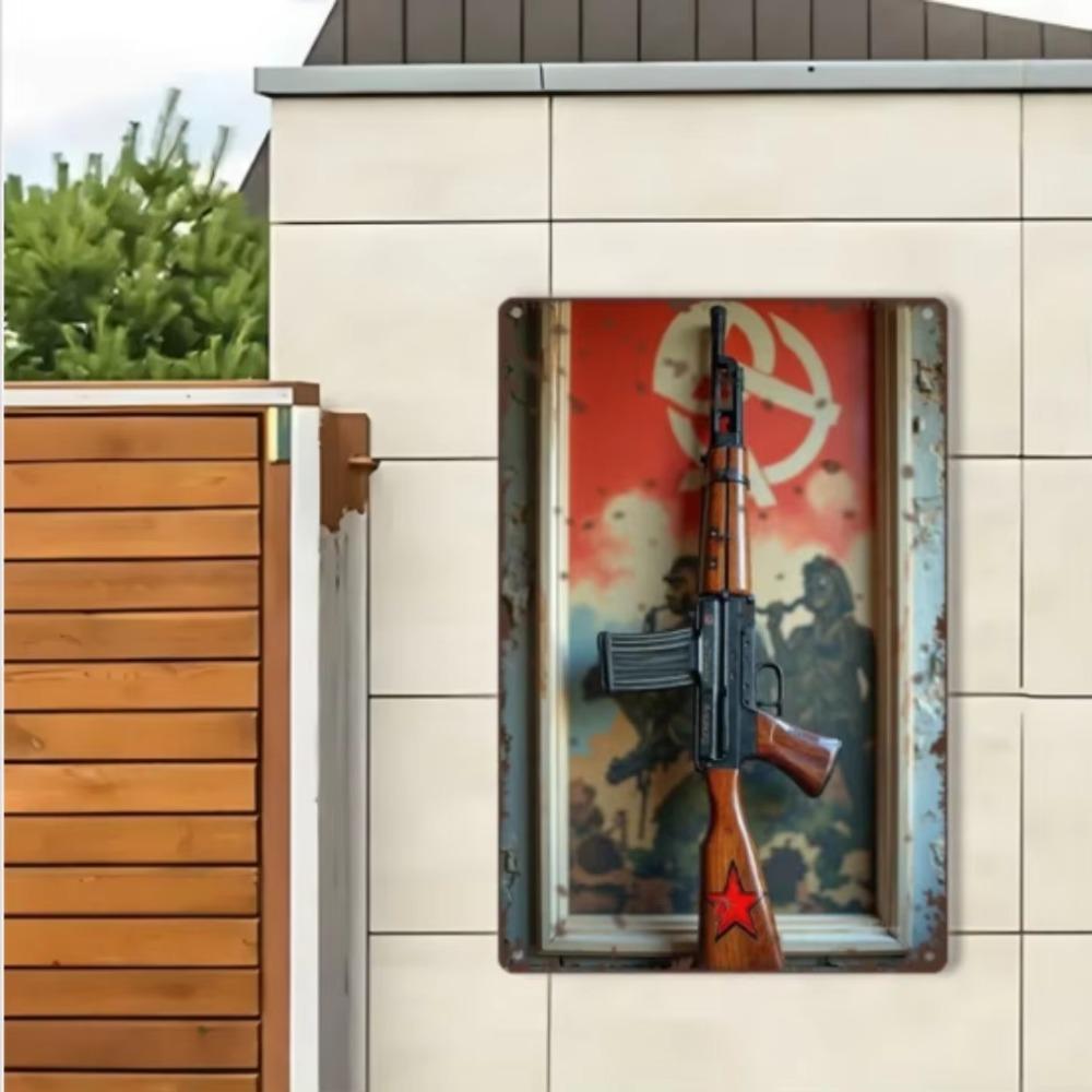 Flat 2D AK47 Metal Sign Retro Military Wall Art 8x12 Inch