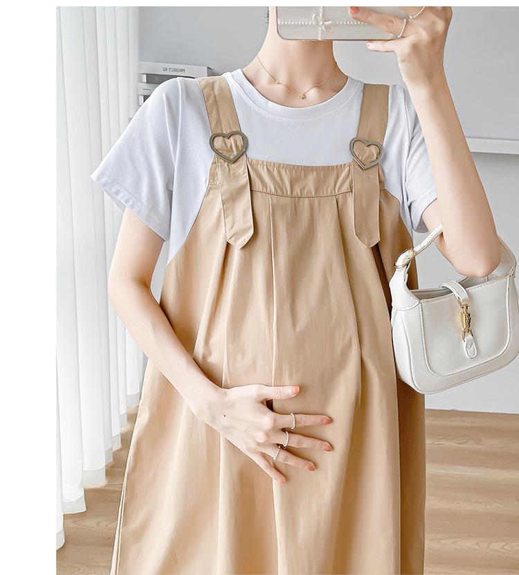 Korean Style Maternity Dress: 2026 Summer Patchwork Skirt, Faux Two-Piece Design