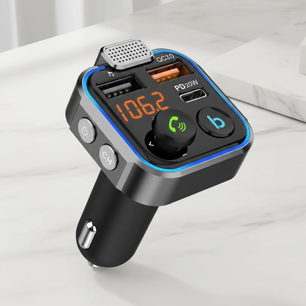 

Bluetooth 5.0 FM Transmitter QC3.0 Fast Charger MP3 Player Wireless Hands Free Car Audio Receiver Adapter чёрный