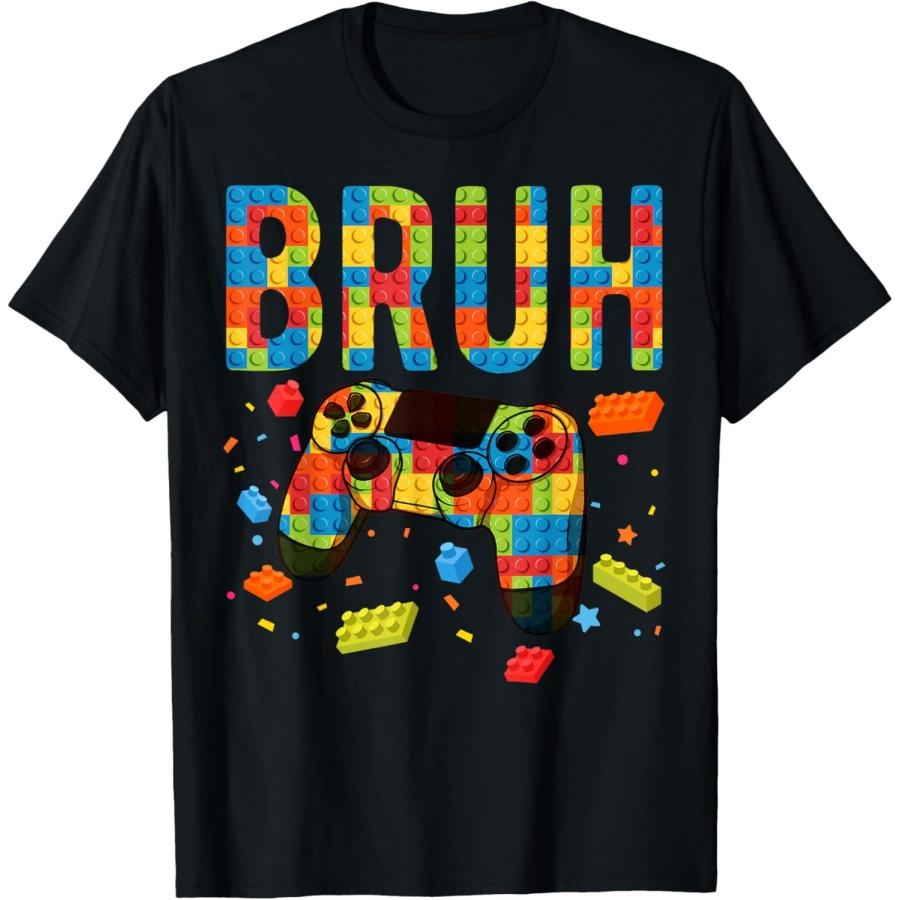 Building Blocks Bruh Gamer Brick Builder Boy T-Shirt S