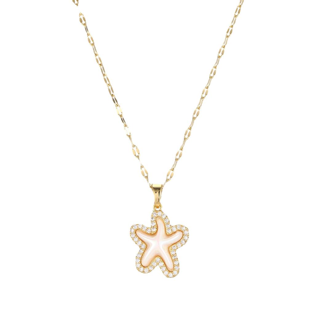 Xiulu Starfish Pearl Necklace Women'S High Sense Versatile Trend Micro-Inlaid Pendant Collarbone Chain