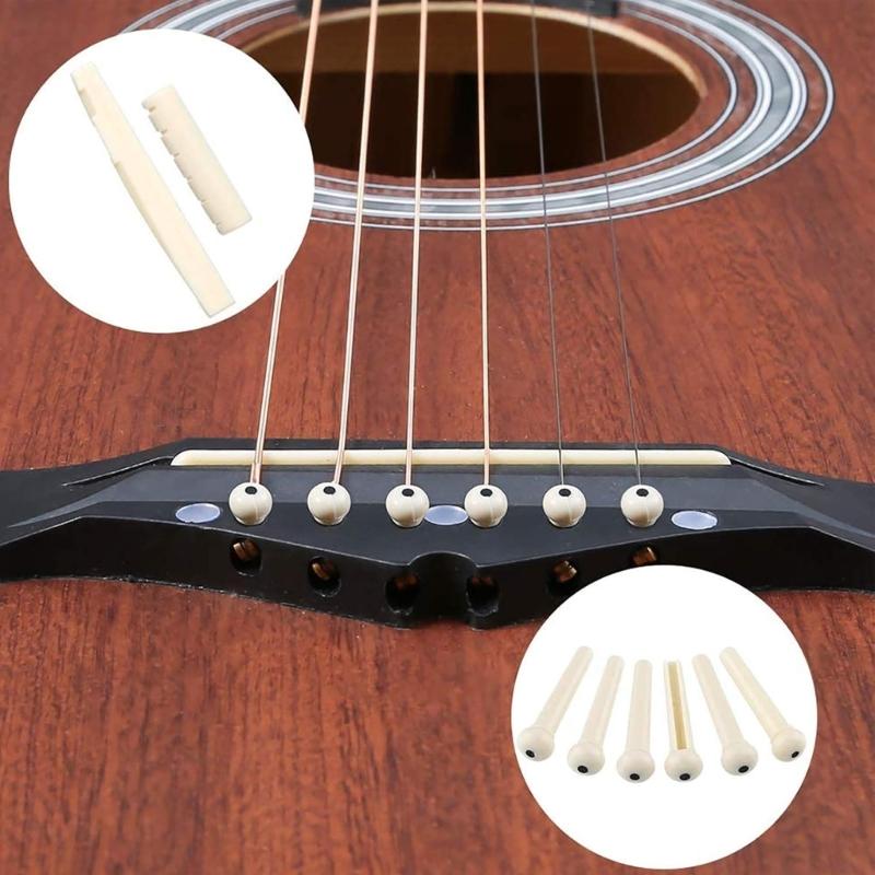 Guitar Accessories Pack with Guitar Strings, Bridge Pins, Bridge Saddles and Nut