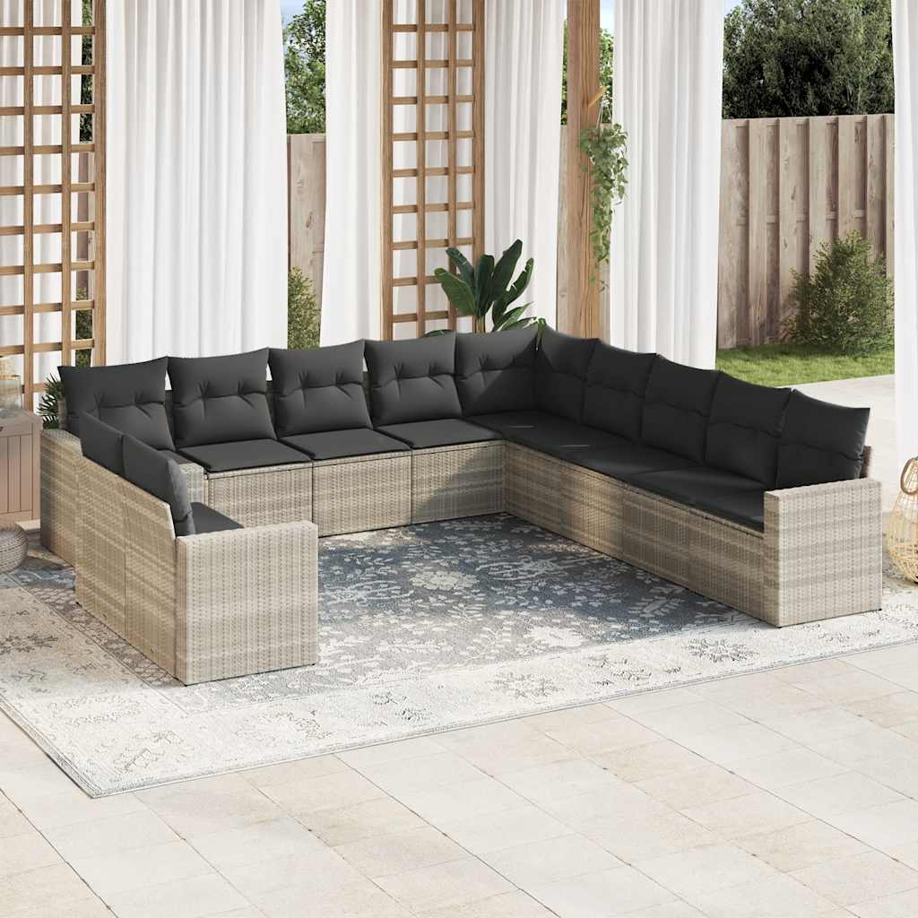 Vidaxl 11-Cz. Garden Furniture Set With Cushions, Grey Rattan Pe