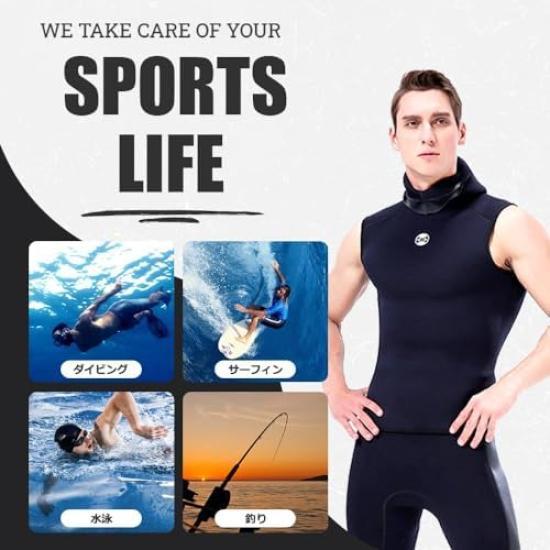 MORGEN SKY Wetsuit 3mm Wet Vest Hooded Vest Inner Warm Jersey Lining Fishing Spear Fishing Diving Fishing 1403B Men's (3XL)