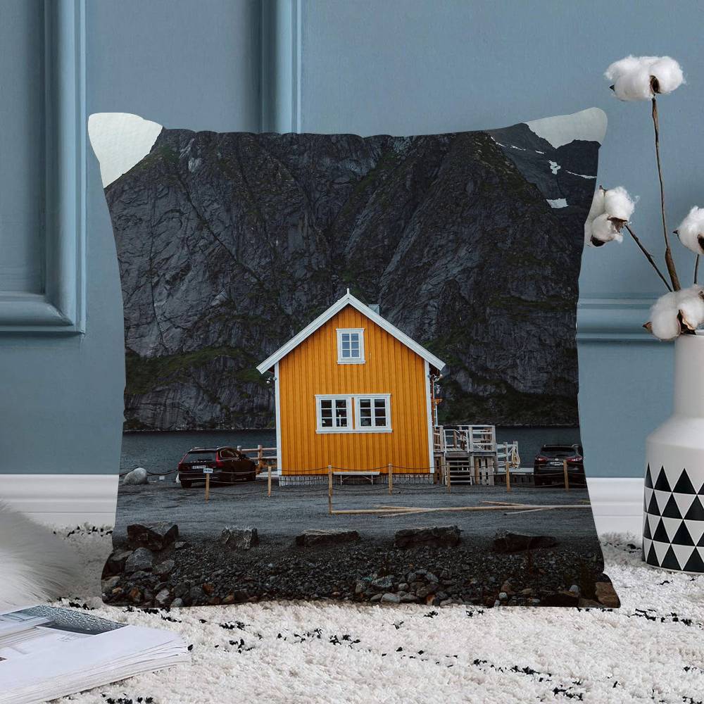 Beautiful Green Mountain Landscape Nature Scenery Cushion Cover Farmhouse Decor Home Throw Pillow Covers for Couch Decorations