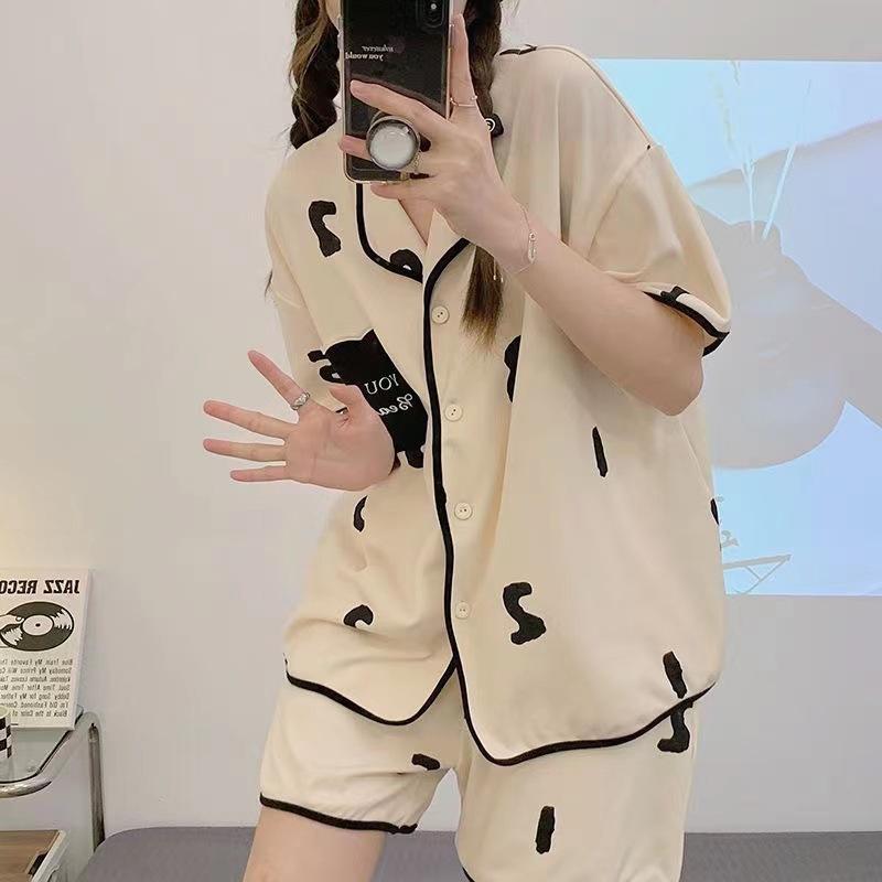Cardigan Short Sleeve Shorts Pajama Set Girls Summer Kimono Sweet Cute Panda Can Wear Loungewear