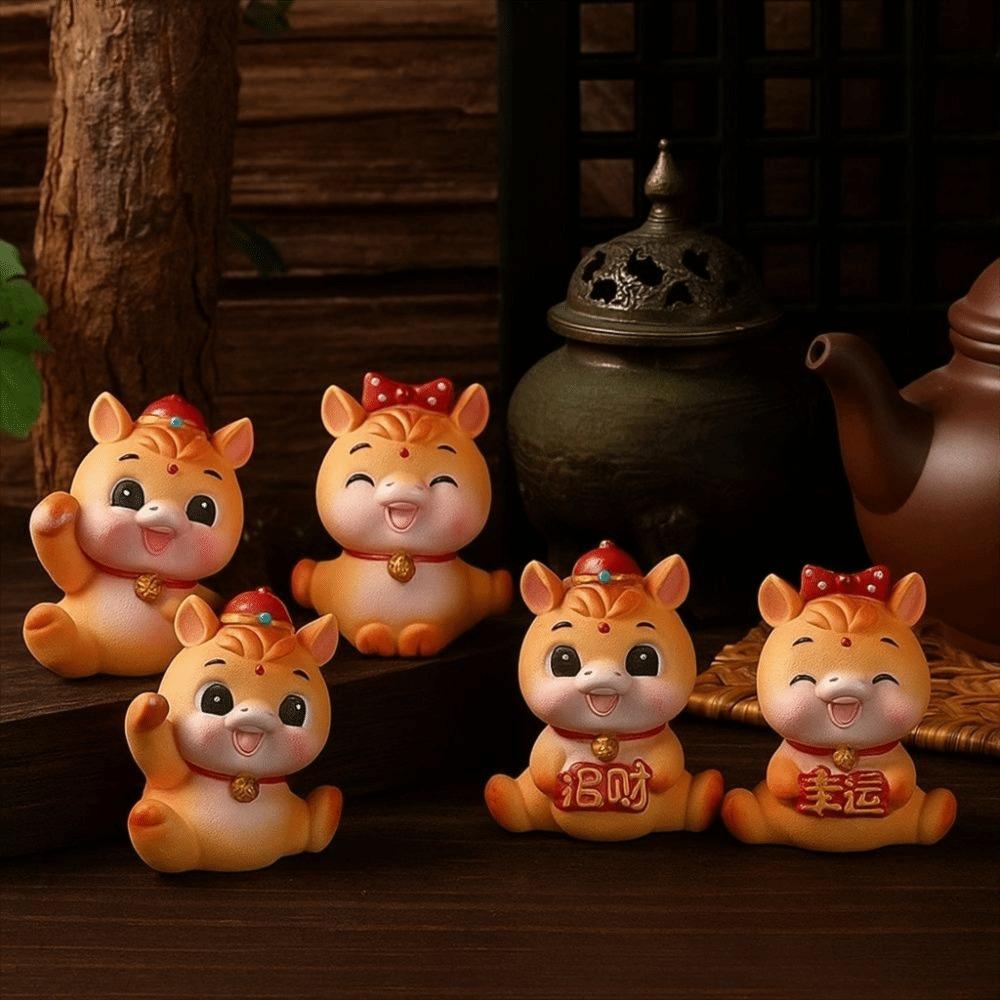 Resin 2026 Horse Year Figurines Lifelike Chinese Miniature Horse Figures Year of The Horse Decorative Zodiac Horse Mascot