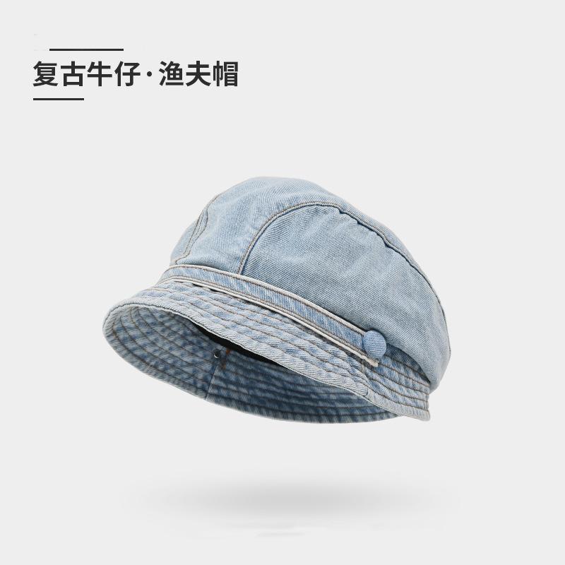 

Ретро ковбойский берет, открывающий лицо, маленькая шляпа художника, женский весенне-осенний берет с короткими полями, драпированная шляпа от солнца, шляпа-ведро M（56-58cm）