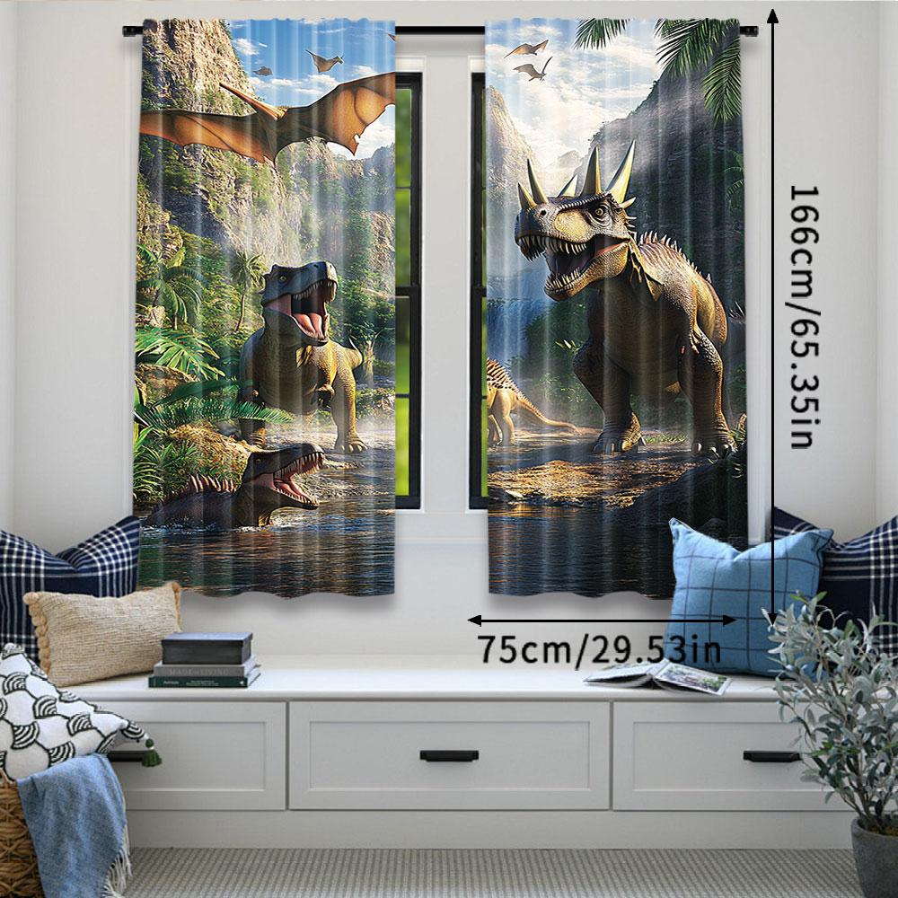 2Pcs Cartoon Dinosaur Curtain For Birthday Party Decor Design For Privacy Protection And Stylish Home Decor Perfect For Living