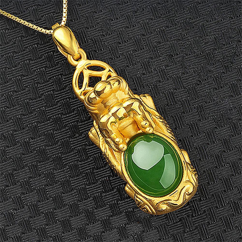 Feng Shui Pi Xiu Pendant Necklace Gold Inlaid Nephrite  Pi Xiu Good Luck Auspicious Pendant For Men Women