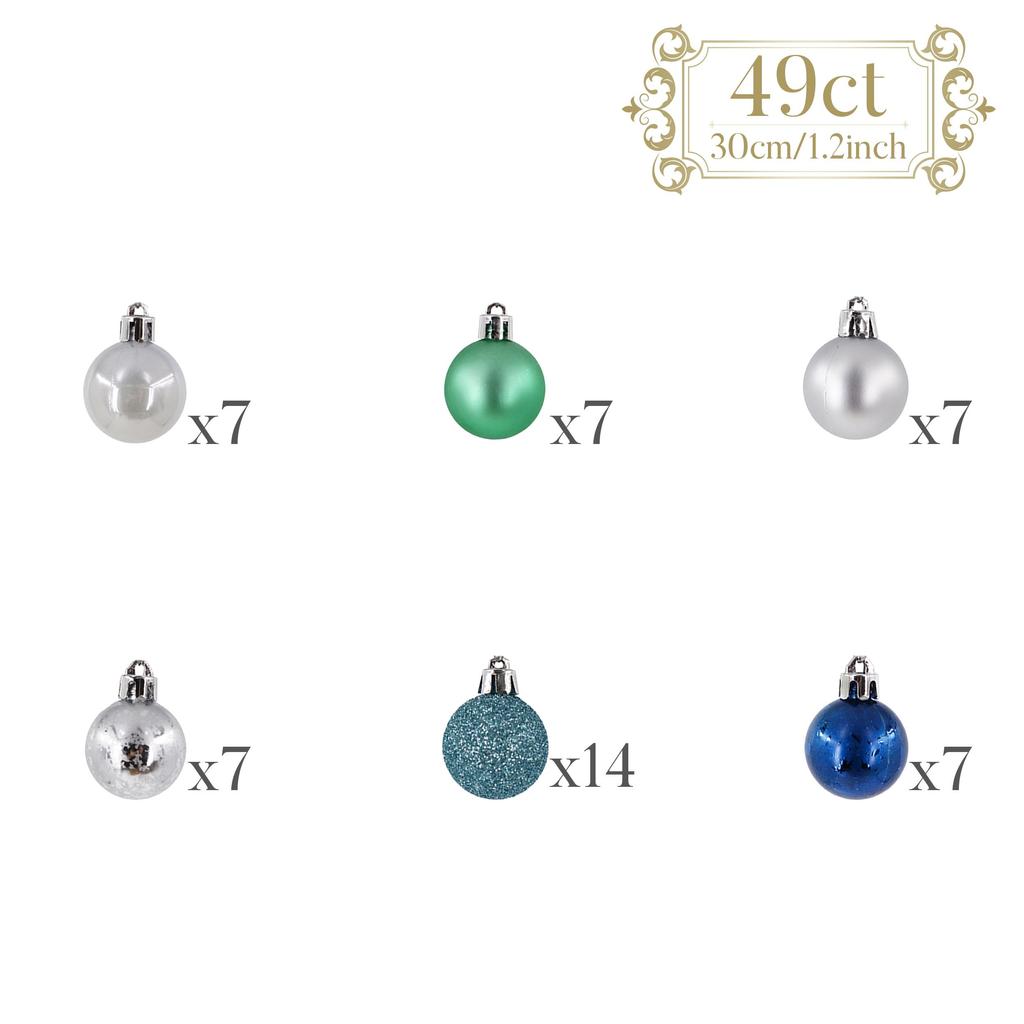 Valery Madelyn Christmas 49 Christmas Decorations Ornaments, 3cm, Balls, Silver-Blue, Elegant, Stylish, Chic, Ornaments,