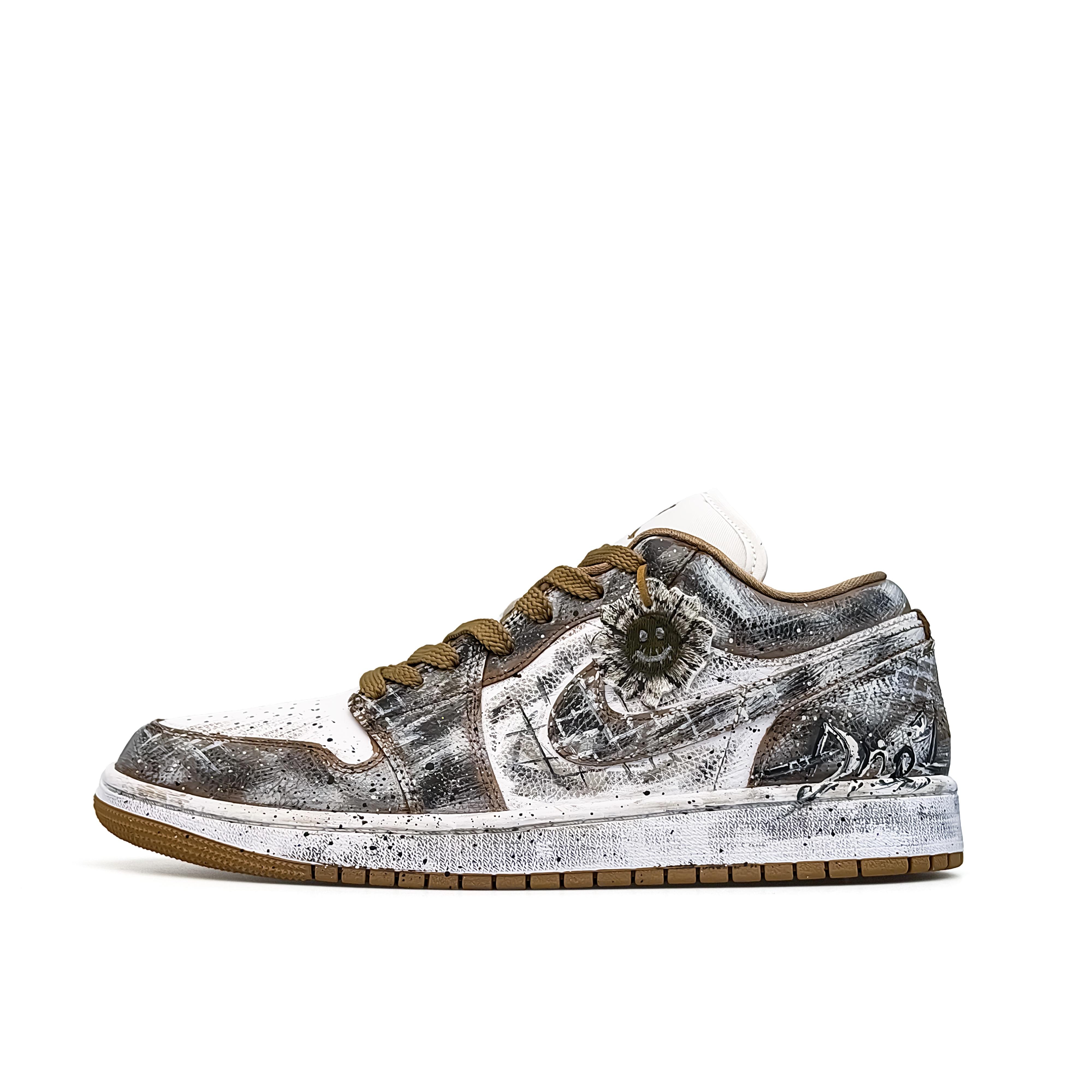 

Jordan Air Jordan 1 Smiley Face Wasteland Low top Vintage Basketball Shoes Unisex Black Gray Brown DC0774-202(Team1406-) 43