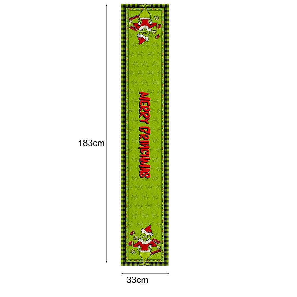 Linen Green Grinch Christmas Table Runner Merry Tablecloth Xmas Holiday Table