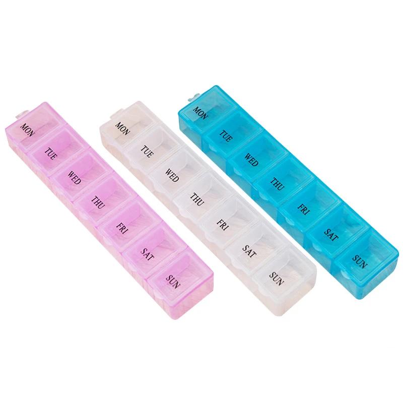 

Hot Portable 7 Day Pill Box Weekly Tablet Holder Storage Container Case Travel Medicine Splitters 3 Colors Pill Case Organizer