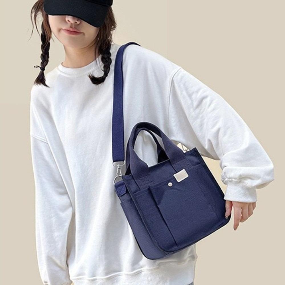 Zipper Japanese Style Crossbody Bag Handheld Solid Color Tote Bag Canvas Shoulder Bag Students