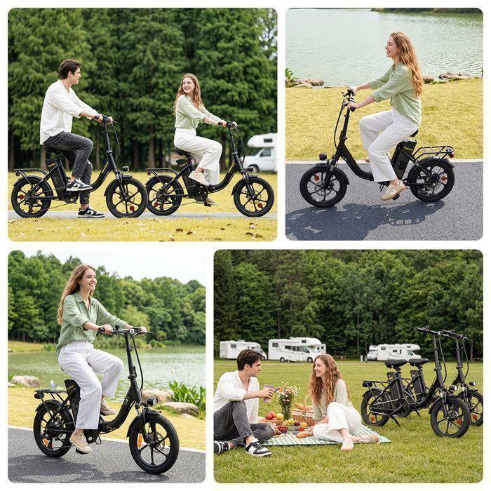 Vélo Électrique Pliable 16"-Moteur 250W-Batterie 36V 10.4Ah-3 Vitesses-Charge 120 kg-Autonomie 56 km-Angle d'escalade 15%-Noir