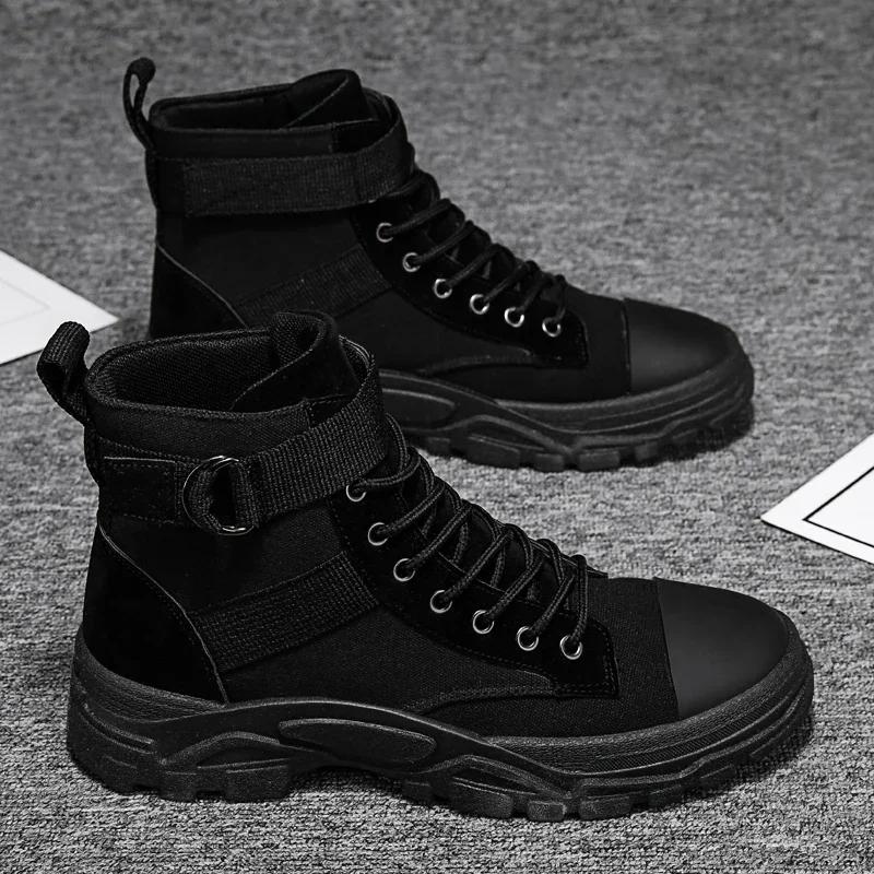 Fashion Men's breathable round toe motorcycle boots casual hiking shoes high top wear-resistant anti-oxidation versatile fashion