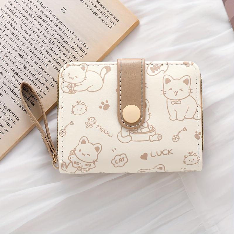 Printed Cute Bear Women's Wallet, Original Minimalist Japanese Style Tri-Fold Snap Closure Student Short Women's Coin Purse Clutch