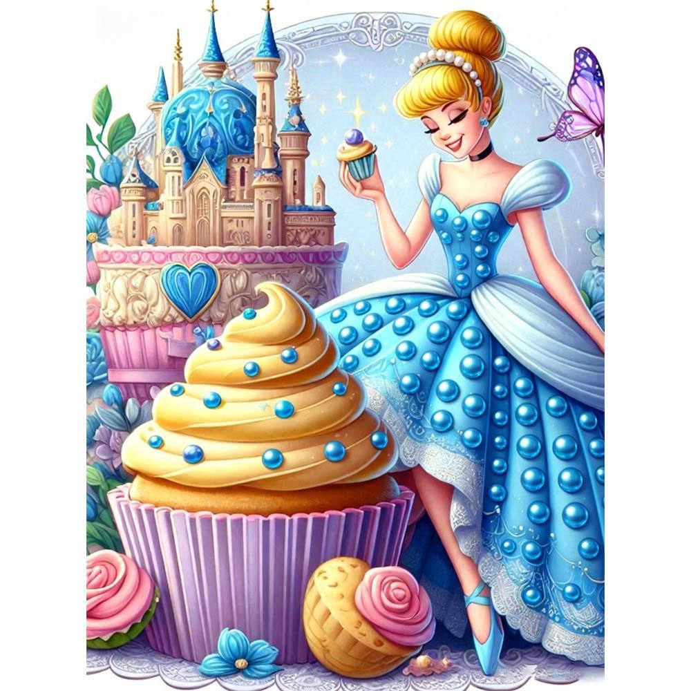 

Disney Cinderella Castle and Cake Pearl Decorative Set 5D Artificial Pearl Jigsaw Puzzle Embroidered Home Decorative Handmade Gift 35x45cm