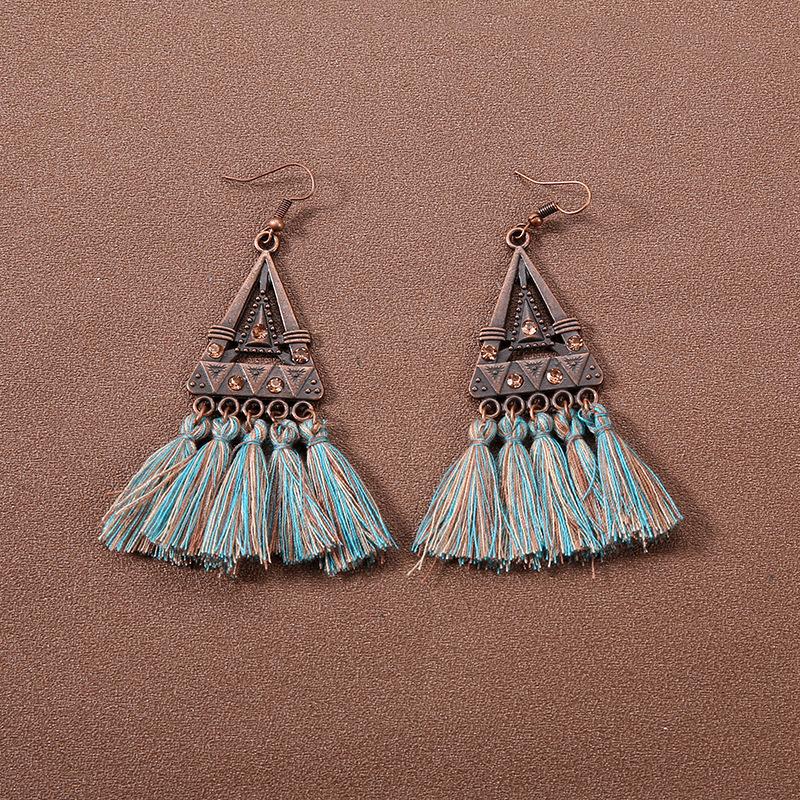 Handmade Retro Bohemian Ethnic Tassel Earrings for Women, Long Thai Style