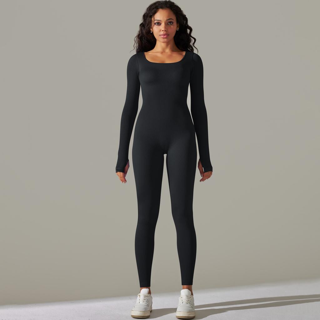 New Seamless Thread Knitted Yoga Suit, Long Pants Jumpsuit, Breathable Quick Drying Running And Fitness Jumpsuit For Women