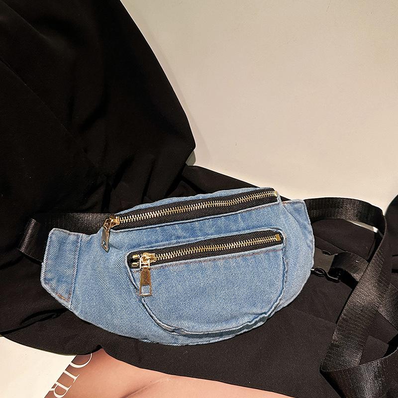 Versatile denim breast bag, simple satchel, literary and neutral, shoulder crossbody fanny pack, small square bag, light.