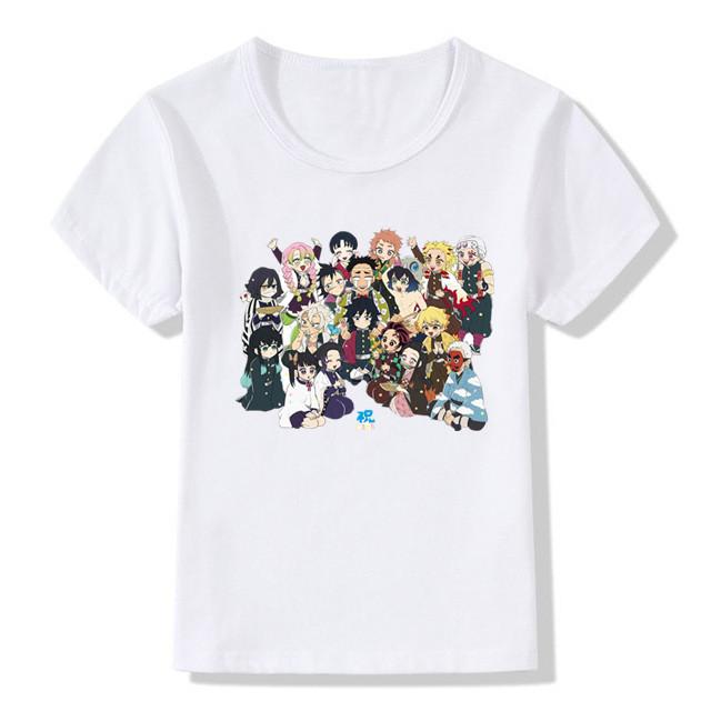 Fashion Cartoon Demon Slayer Anime Kimetsu No Yaiba Children's T-Shirt Summer Loose Short Sleeves White Women Tops Boy Girl Tees