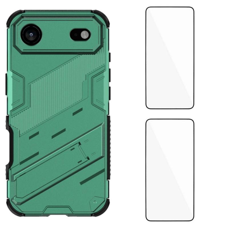 

Для iPhone 17 Air Чехол с 2 шт. Закаленное стекло WANLONFENG Серия KK ПК ТПУ Чехол для телефона Подставка Точные вырезы Green