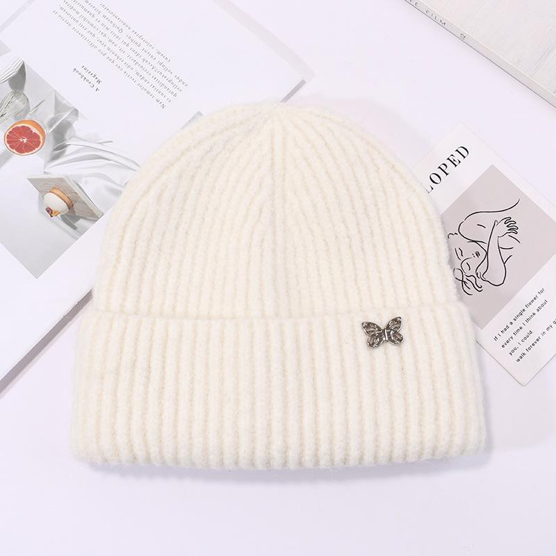 

Шерстяная шляпа-бабочка для женщин на осень и зиму. Корейская вязаная шапка для защиты ушей. Шляпа-фланец для большой головы, подчеркивающая лицо. Маленькая теплая шапка от холода для мужчин M（56-58cm）