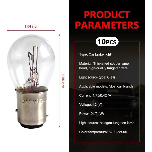 WZP 10PCS 1157 Tail Light Bulb, Universal Brake Light Bulb Compatible with P21/5W S25 BAY15D 7528 2357 2057 1016 1034 1076, Replacement for Marker