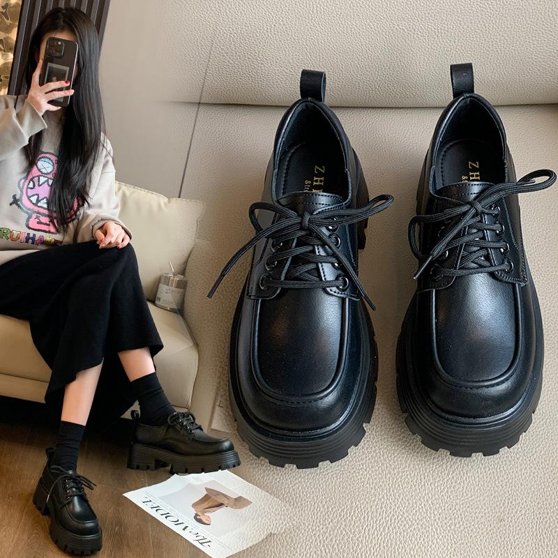 

Лоферы на толстой подошве для женщин, увеличивающие рост, в стиле преппи, кожаные слипоны 40 матовый черный